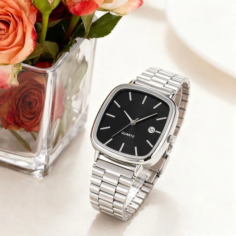 Square Metal Strap Wristwatch Minimalist Fashion Watch with Calendar Unisex Business Casual Watch thumbnail 6