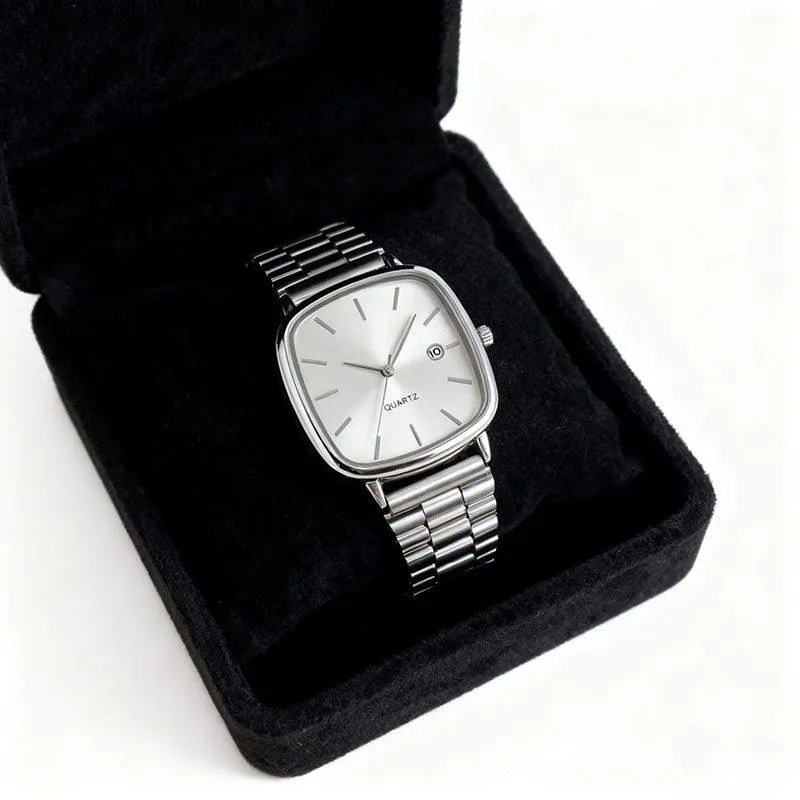 Square Metal Strap Wristwatch Minimalist Fashion Watch with Calendar Unisex Business Casual Watch thumbnail 7