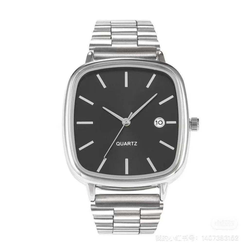 Square Metal Strap Wristwatch Minimalist Fashion Watch with Calendar Unisex Business Casual Watch thumbnail 2