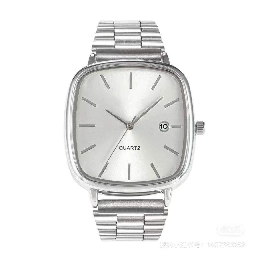 Square Metal Strap Wristwatch Minimalist Fashion Watch with Calendar Unisex Business Casual Watch thumbnail 3