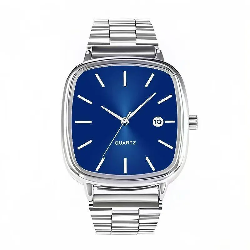 Square Metal Strap Wristwatch Minimalist Fashion Watch with Calendar Unisex Business Casual Watch thumbnail 4