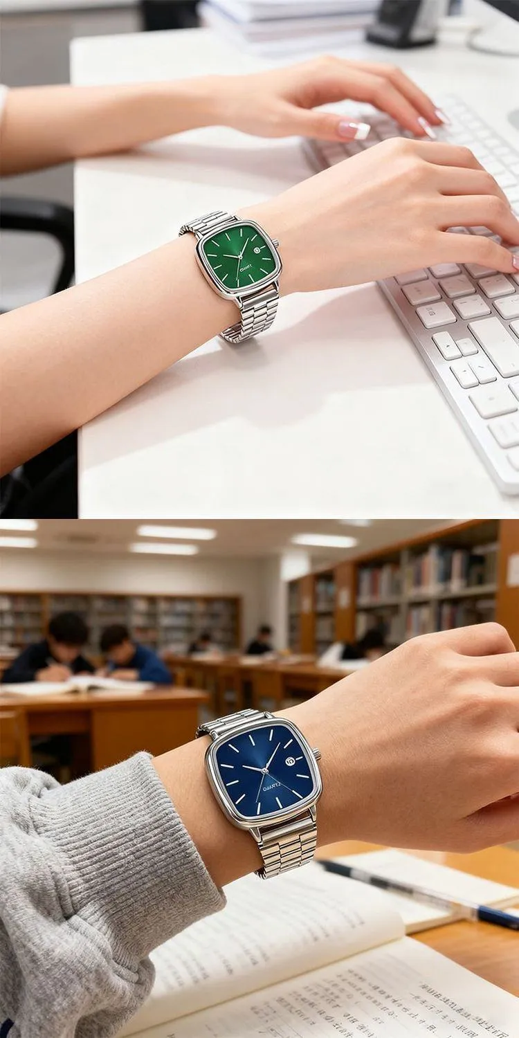 Square Metal Strap Wristwatch Minimalist Fashion Watch with Calendar Unisex Business Casual Watch showcase 3