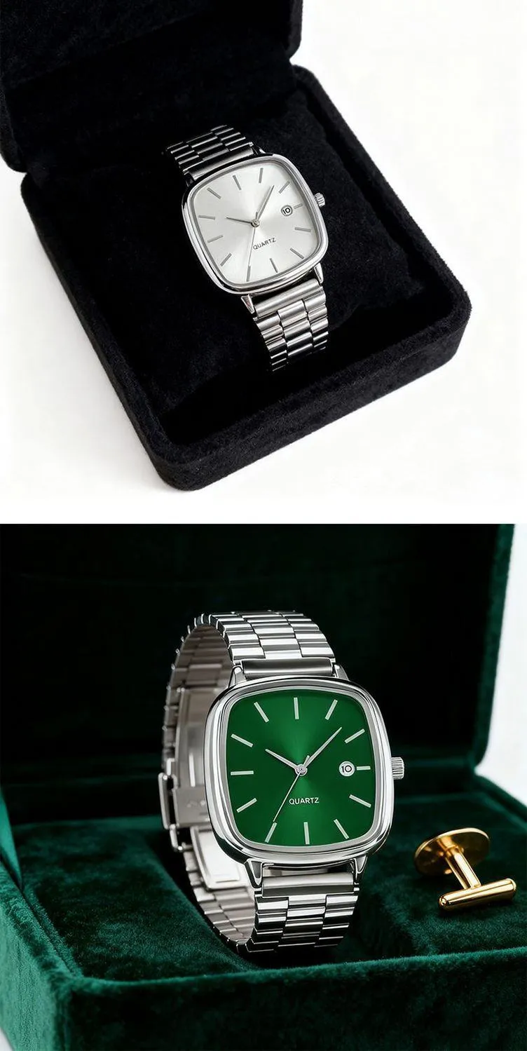 Square Metal Strap Wristwatch Minimalist Fashion Watch with Calendar Unisex Business Casual Watch showcase 5