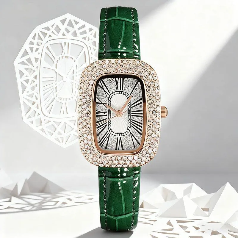 Luxury Women’s Starry Dial Watch Green Fashion Alloy Diamond Ladies Wristwatch Elegant Minimalist Timepiece showcase 1