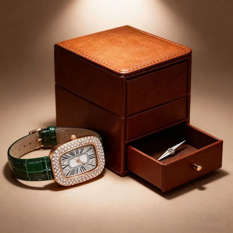 Luxury Women’s Starry Dial Watch Green Fashion Alloy Diamond Ladies Wristwatch Elegant Minimalist Timepiece thumbnail 3