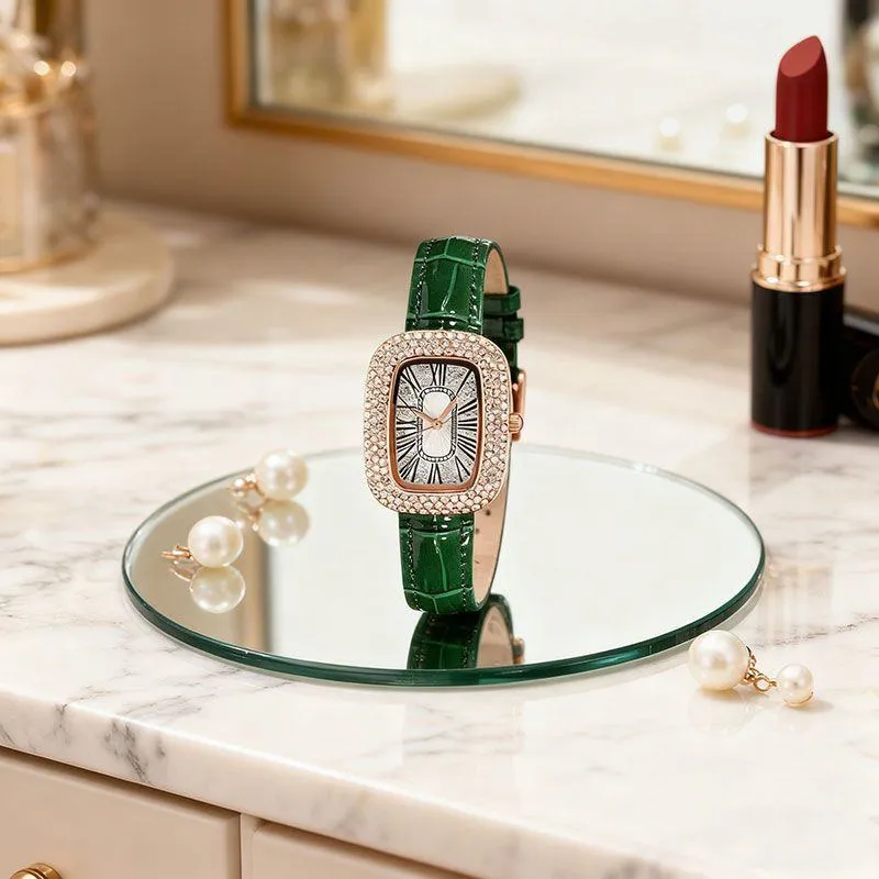 Luxury Women’s Starry Dial Watch Green Fashion Alloy Diamond Ladies Wristwatch Elegant Minimalist Timepiece thumbnail 6