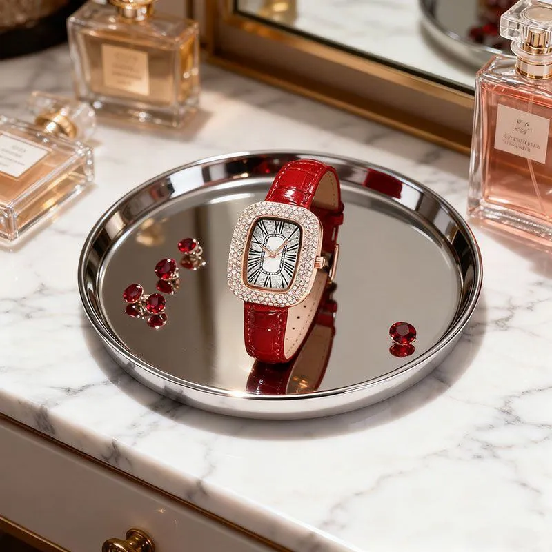 Luxury Women’s Starry Dial Watch Green Fashion Alloy Diamond Ladies Wristwatch Elegant Minimalist Timepiece thumbnail 8