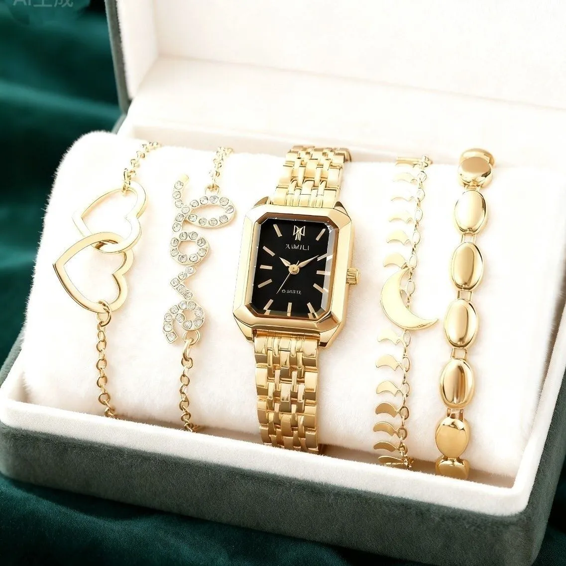 Women’s Luxury Square Watch Jewelry Set 5 Piece Crystal Bracelet Gift Set for Mom Girlfriend Best Friend showcase 3