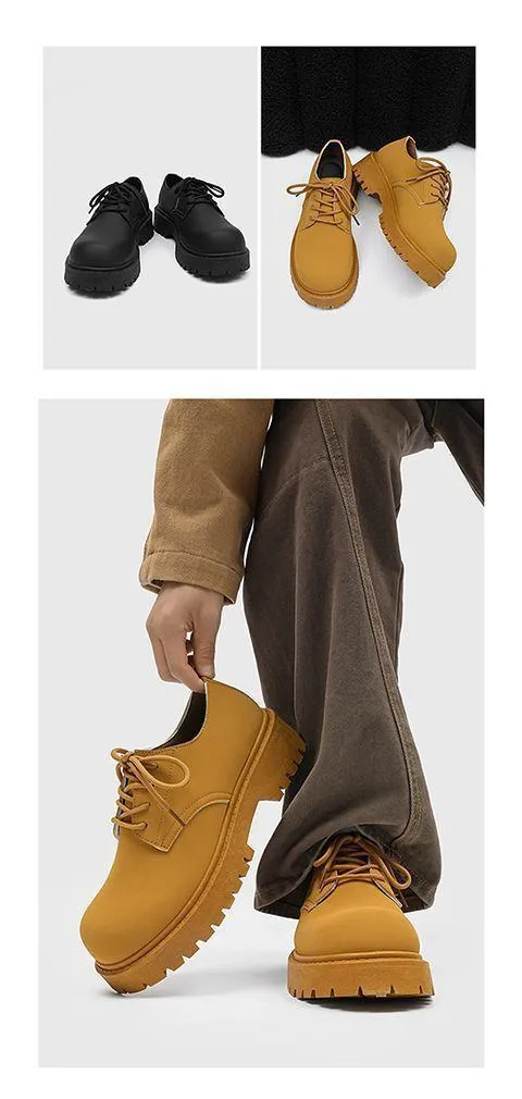 2026 Men’s British Style Derby Shoes Thick Sole Casual Leather Workwear Fashion Platform Dress Shoes showcase 6