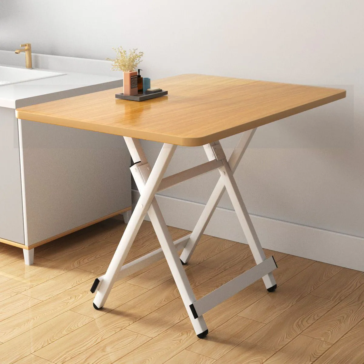 2026 Heavy-Duty Folding Square Table | Portable Space-Saving Desk for Dorms, Rentals & Outdoor Stalls | No-Assembly Compact Dining & Study Table (Unisex/Universal) thumbnail 2