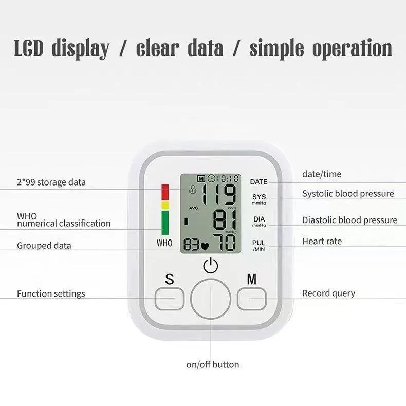 English electronic blood pressure monitor, accurate upper arm measurement device, fully automatic instrument, home use, medical, large screen blood pressure monitor. thumbnail 8