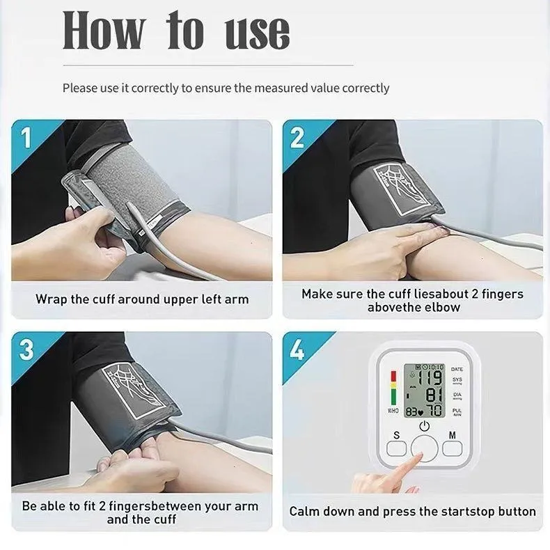 English electronic blood pressure monitor, accurate upper arm measurement device, fully automatic instrument, home use, medical, large screen blood pressure monitor. thumbnail 10