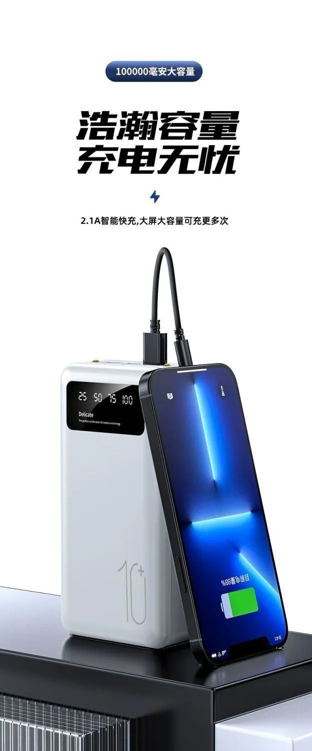 Viaking N7 100000mAh Smart High-Capacity Power Bank Fast Charging Multi Port Portable Charger LED Display showcase 6