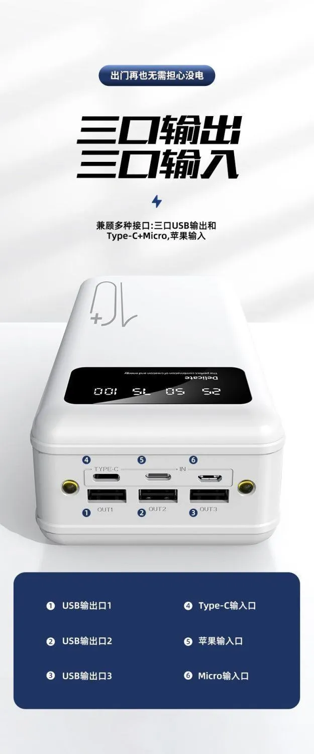 Viaking N7 100000mAh Smart High-Capacity Power Bank Fast Charging Multi Port Portable Charger LED Display showcase 8