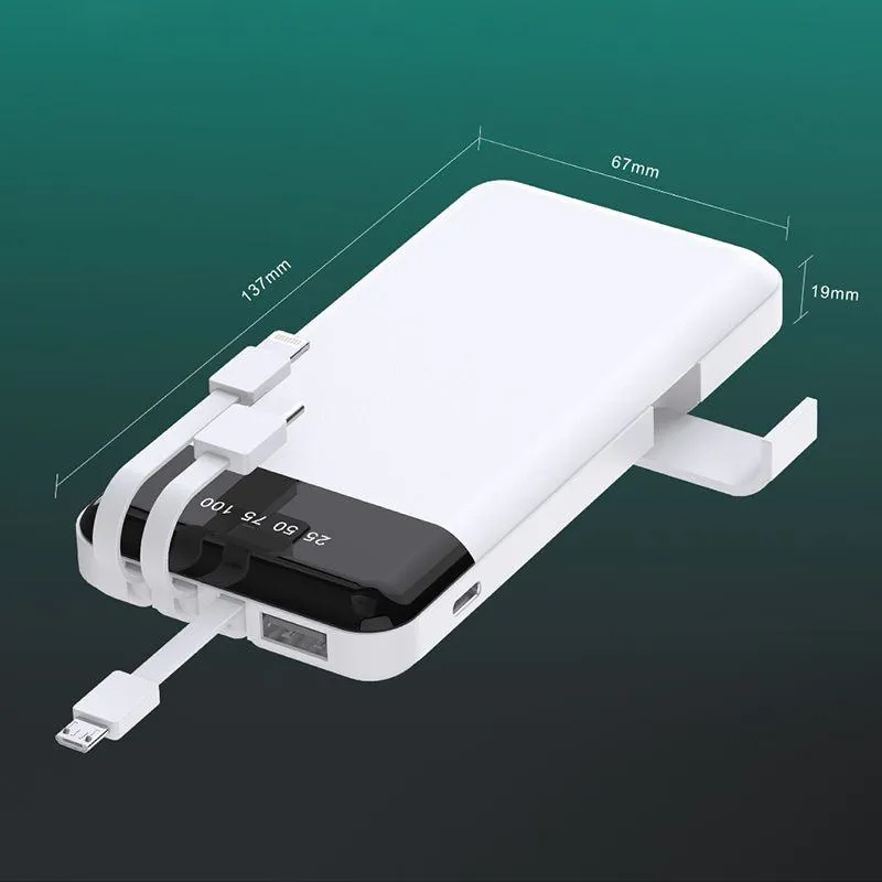 LC ZT20 Ultra Thin 10000mAh Power Bank Built In Cables Fast Charging Portable Charger Slim Design - Image 5