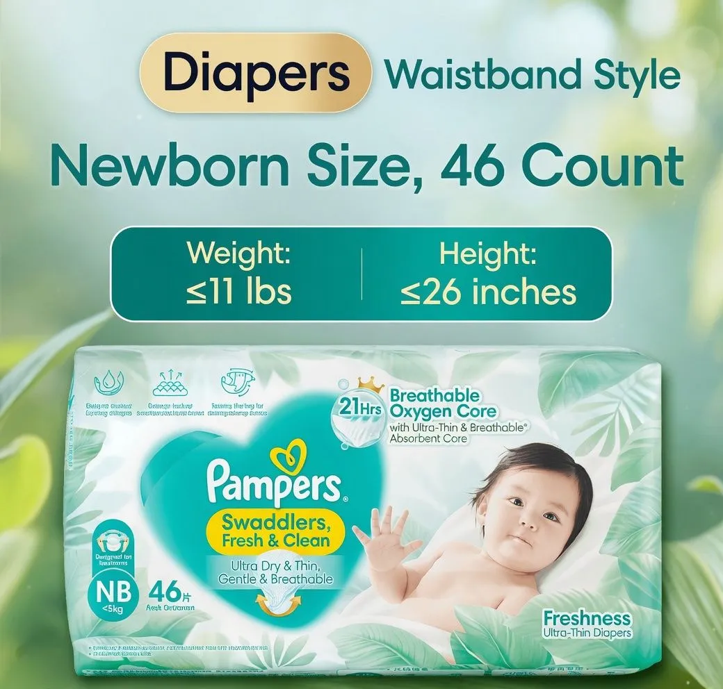 Pampers Fresh Ultra Thin Baby Diapers Newborn NB S Size Breathable Summer Dry Disposable Diapers thumbnail 2