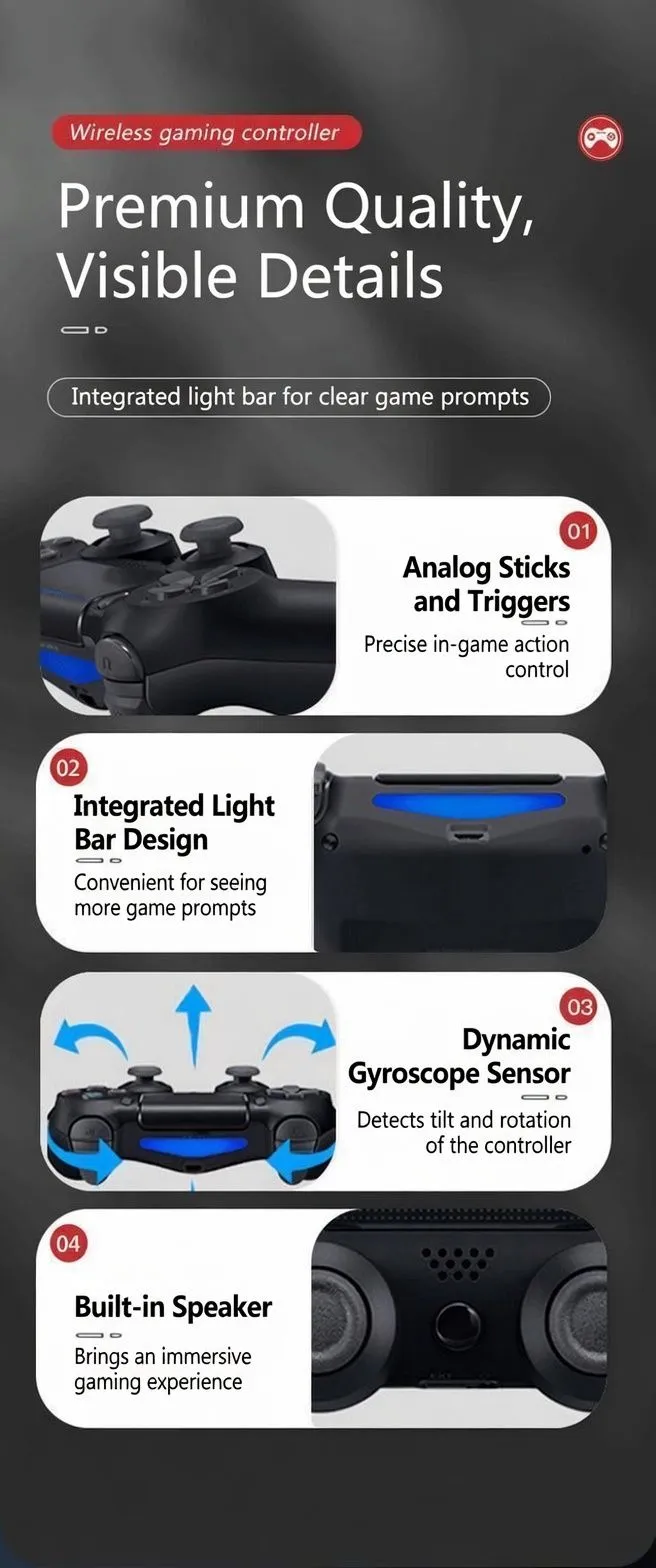 Wireless PS4 Gaming Controller Bluetooth Gamepad Dual Vibration Multi-Platform Game Controller with USB Receiver showcase 6
