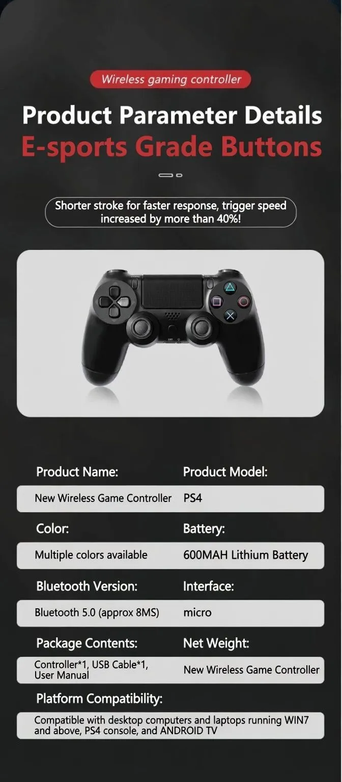 Wireless PS4 Gaming Controller Bluetooth Gamepad Dual Vibration Multi-Platform Game Controller with USB Receiver showcase 8