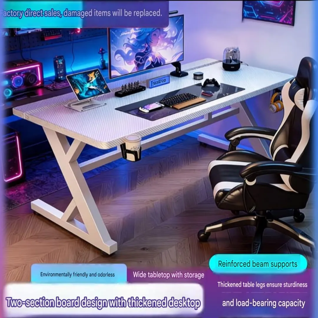 Modern Ergonomic Z-Leg Gaming Desk with Wide Carbon Fiber Texture Desktop and Cup Holder - Image 1