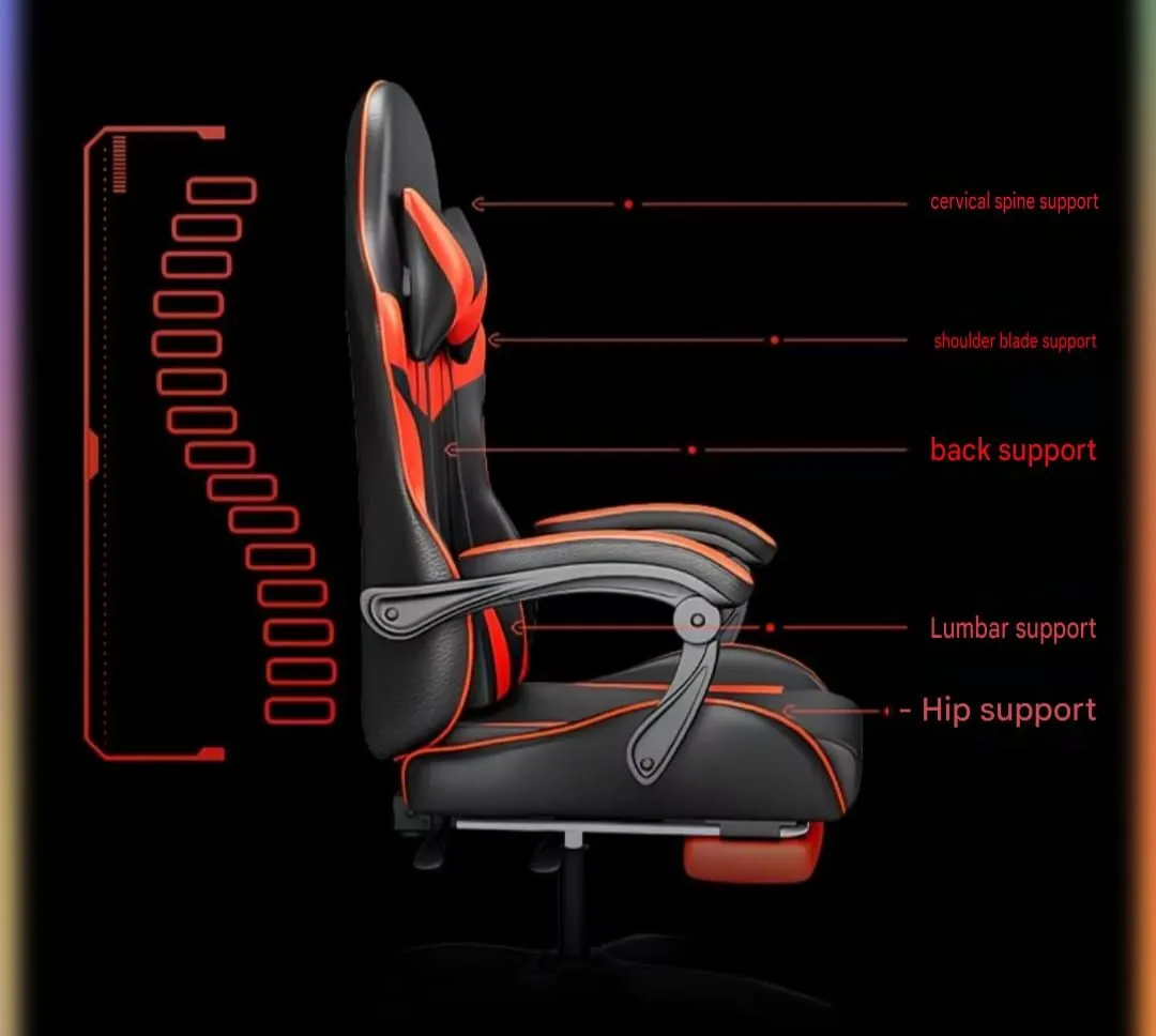 Ergonomic RGB Gaming Chair with Massage Functions Bluetooth Dual Speakers and Retractable Footrest Black thumbnail 5