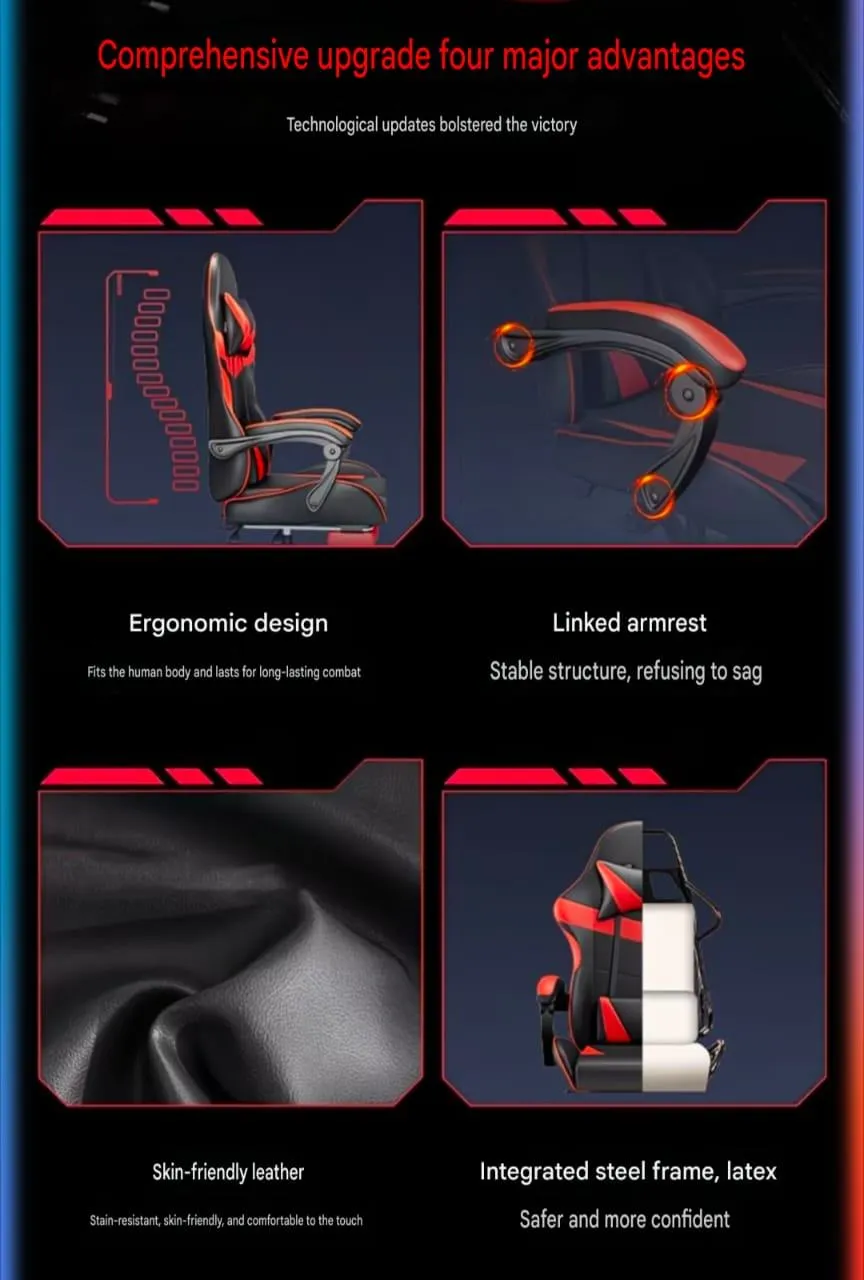 Ergonomic RGB Gaming Chair with Massage Functions Bluetooth Dual Speakers and Retractable Footrest Black showcase 6