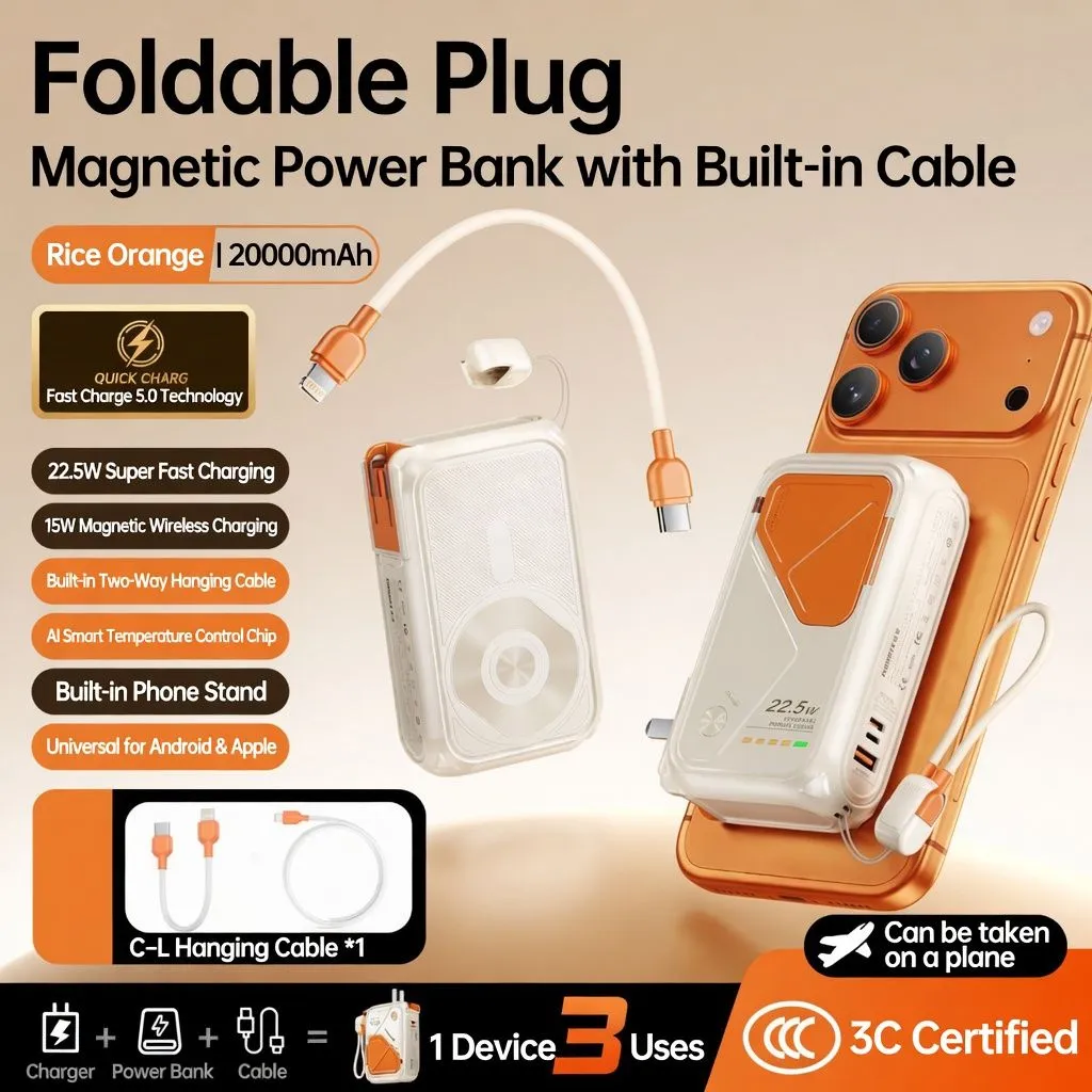 20000mAh Magnetic Power Bank Super Fast Charging Portable Charger with Stand 5-in-1 Wireless Power Bank thumbnail 1