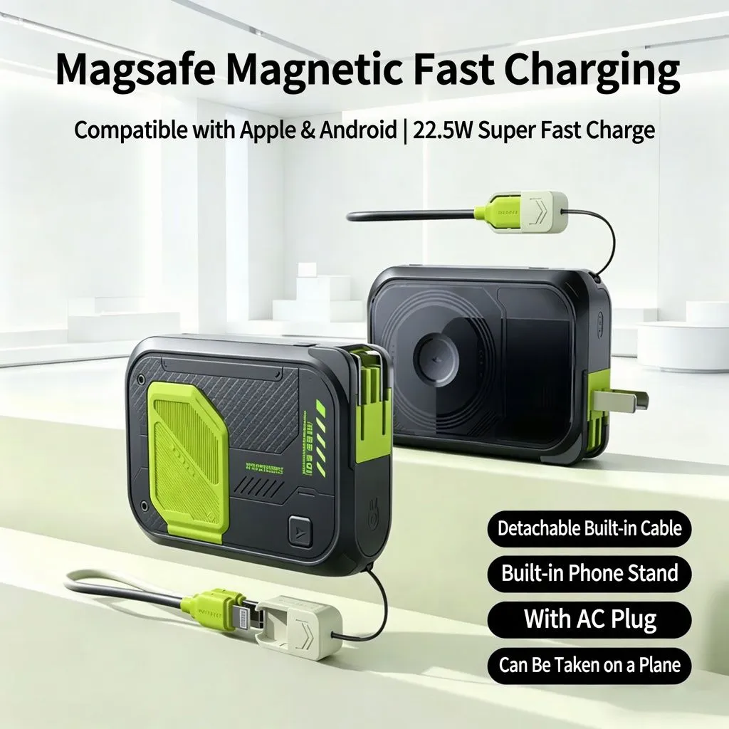 20000mAh Magnetic Power Bank Super Fast Charging Portable Charger with Stand 5-in-1 Wireless Power Bank thumbnail 2