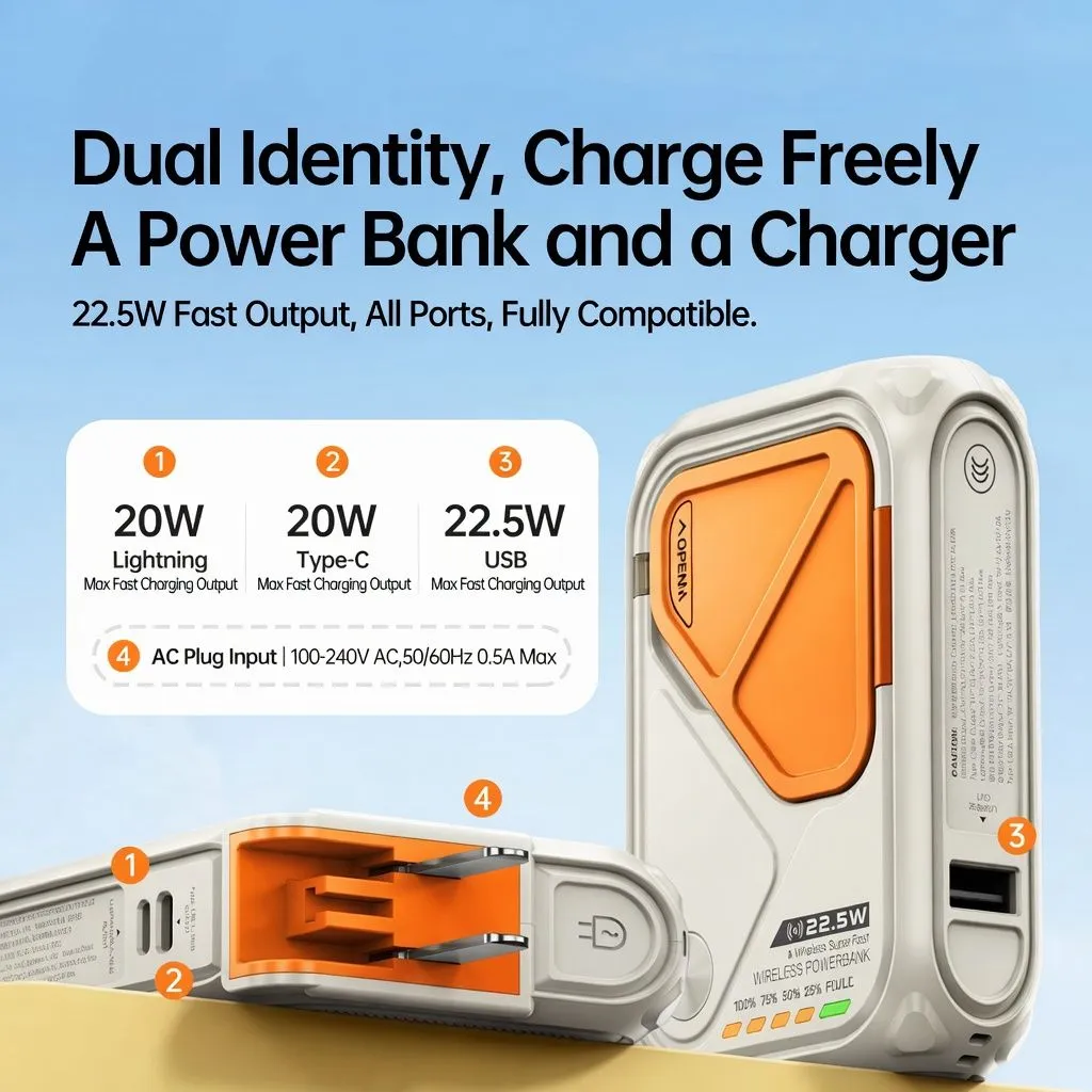20000mAh Magnetic Power Bank Super Fast Charging Portable Charger with Stand 5-in-1 Wireless Power Bank showcase 1