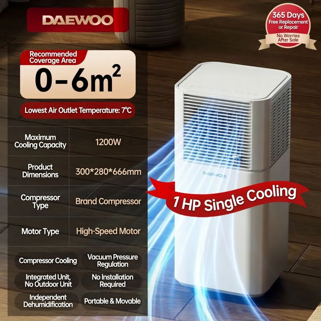 DAEWOO 1HP Portable Air Conditioner Cooling Only No Installation Required Mobile AC for Small Rooms 0-6㎡ showcase 1
