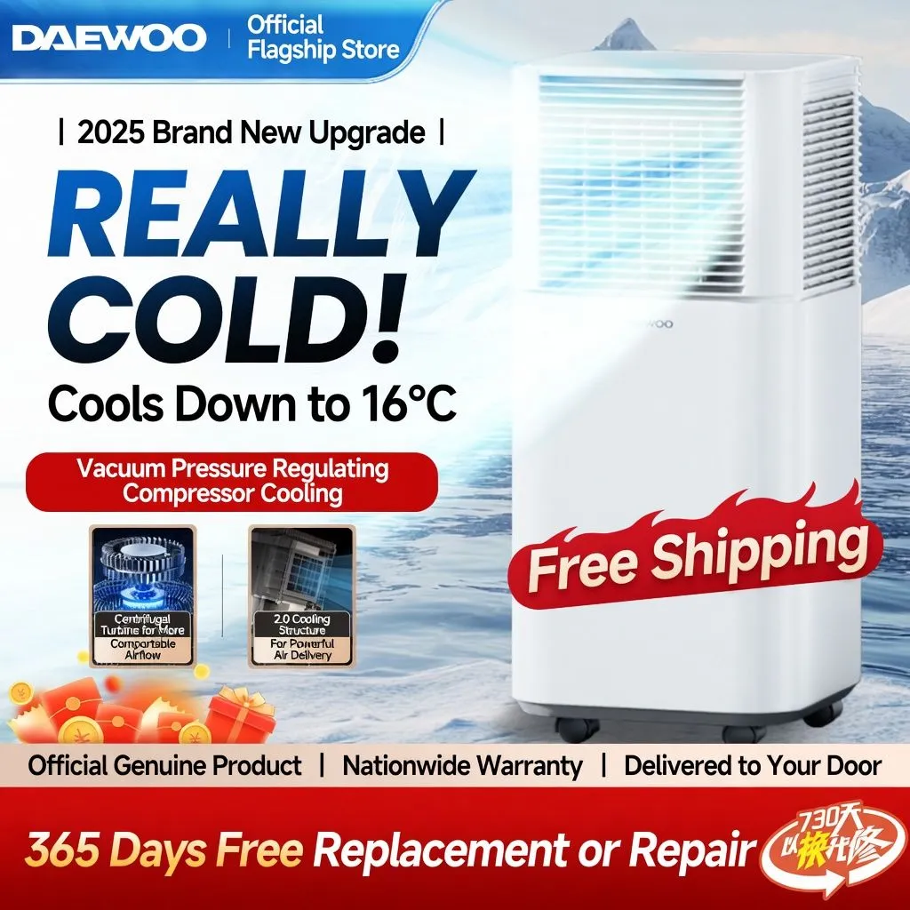 DAEWOO 1HP Portable Air Conditioner Cooling Only No Installation Required Mobile AC for Small Rooms 0-6㎡ thumbnail 1