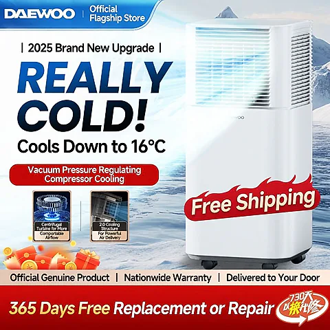 DAEWOO 1HP Portable Air Conditioner Cooling Only No Installation Required Mobile AC for Small Rooms 0-6㎡