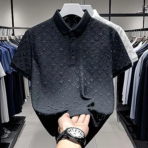 Men's Luxury Jacquard Polo Shirt Short Sleeve Breathable Slim Fit Casual Summer Fashion T-Shirt