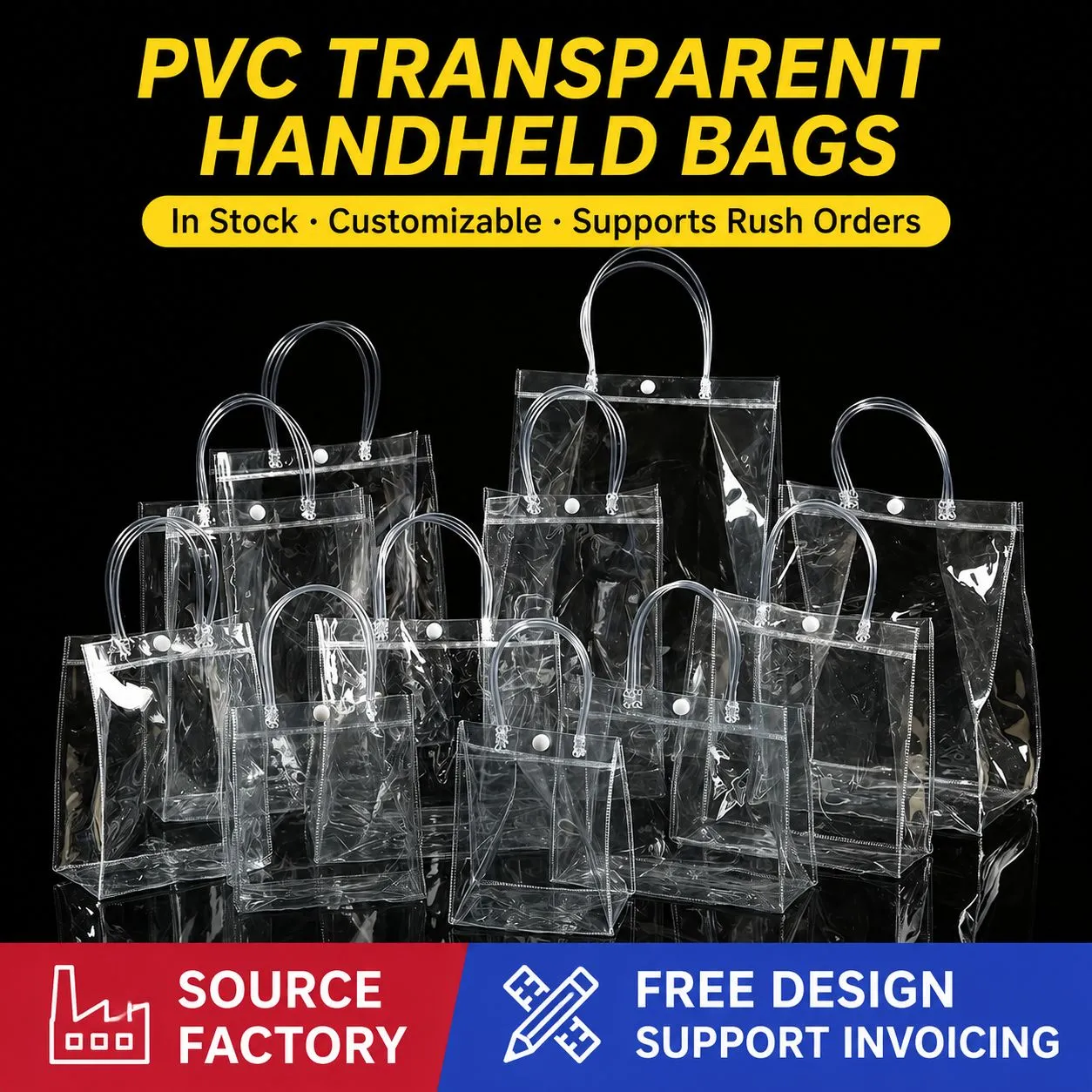 50pcs Transparent PVC Tote Bag - Waterproof Plastic Gift Bag for Handheld Carrying, Popular Social Media Gift Packaging - Image 1