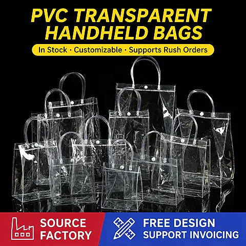 50pcs Transparent PVC Tote Bag - Waterproof Plastic Gift Bag for Handheld Carrying, Popular Social Media Gift Packaging