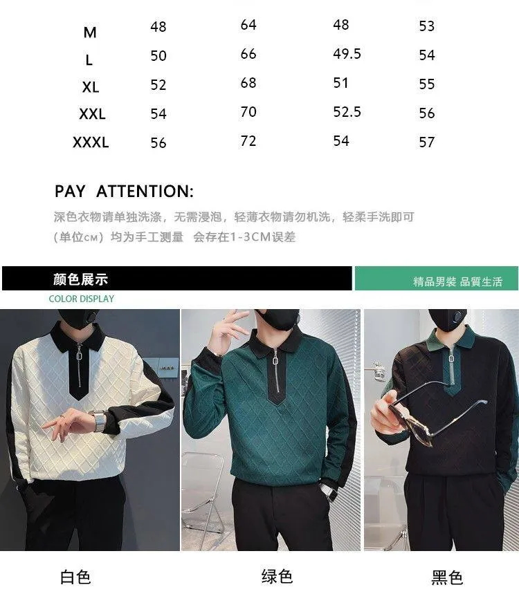 Men's Autumn Winter Half-Zip Hoodie Trendy Color Block Long Sleeve Polo Shirt Casual Cool Street Style Top showcase 2
