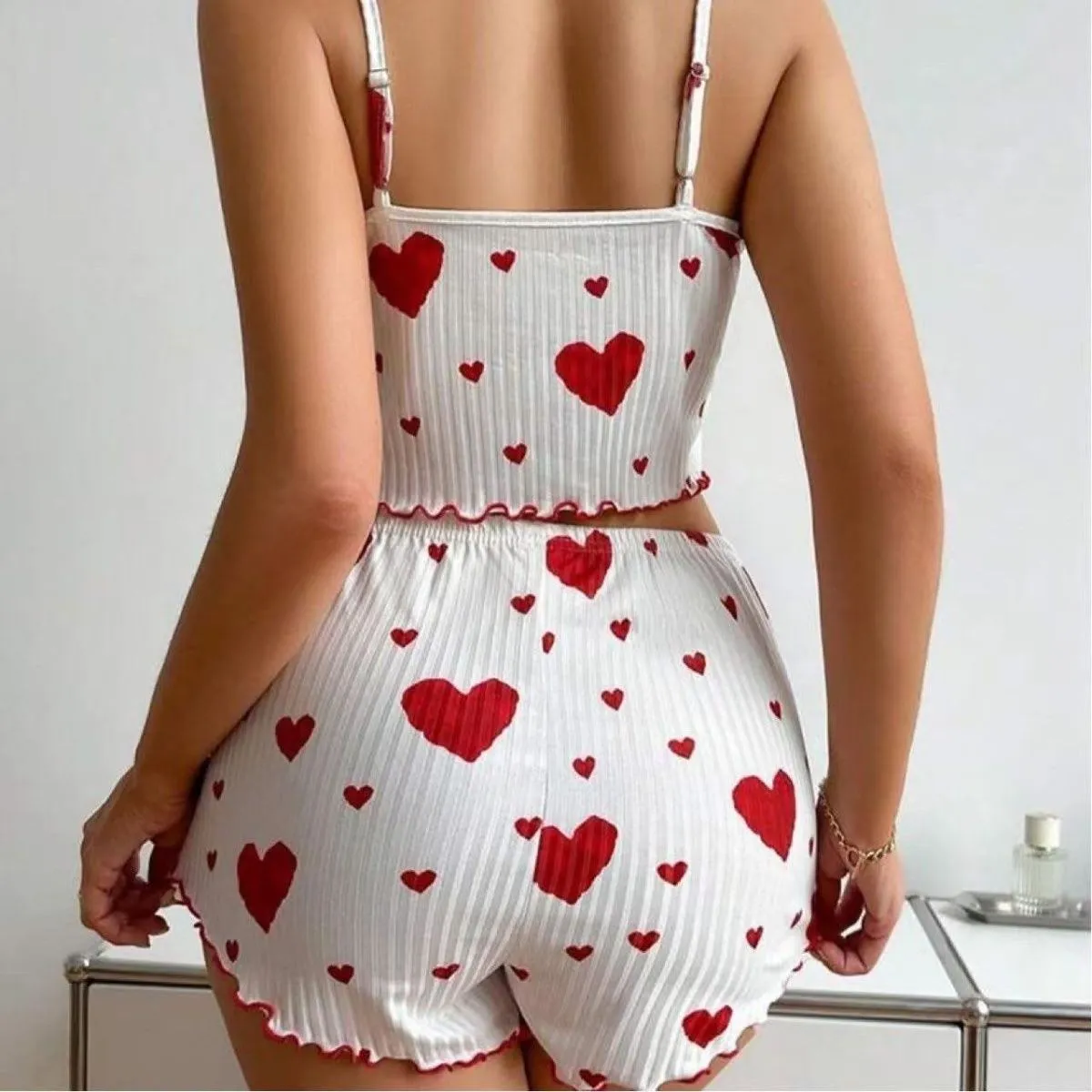 Sweet Heart Print Camisole Shorts Two-Piece Set – Summer Women's Loungewear, Anti-Static, Moisture-Absorbing & Sweat-Wicking, Direct Sale showcase 1