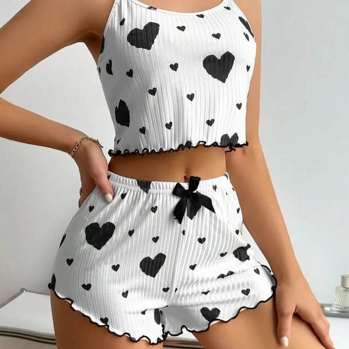Sweet Heart Print Camisole Shorts Two-Piece Set – Summer Women's Loungewear, Anti-Static, Moisture-Absorbing & Sweat-Wicking, Direct Sale showcase 4