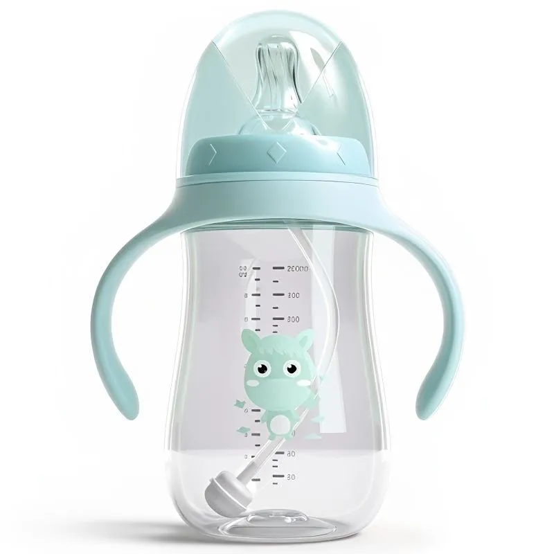 Wide Neck Baby Bottle with Straw & Gravity Ball – Anti-Colic, Shatterproof Dual-Use Sippy Cup for Newborns, Infants & Toddlers - Image 3