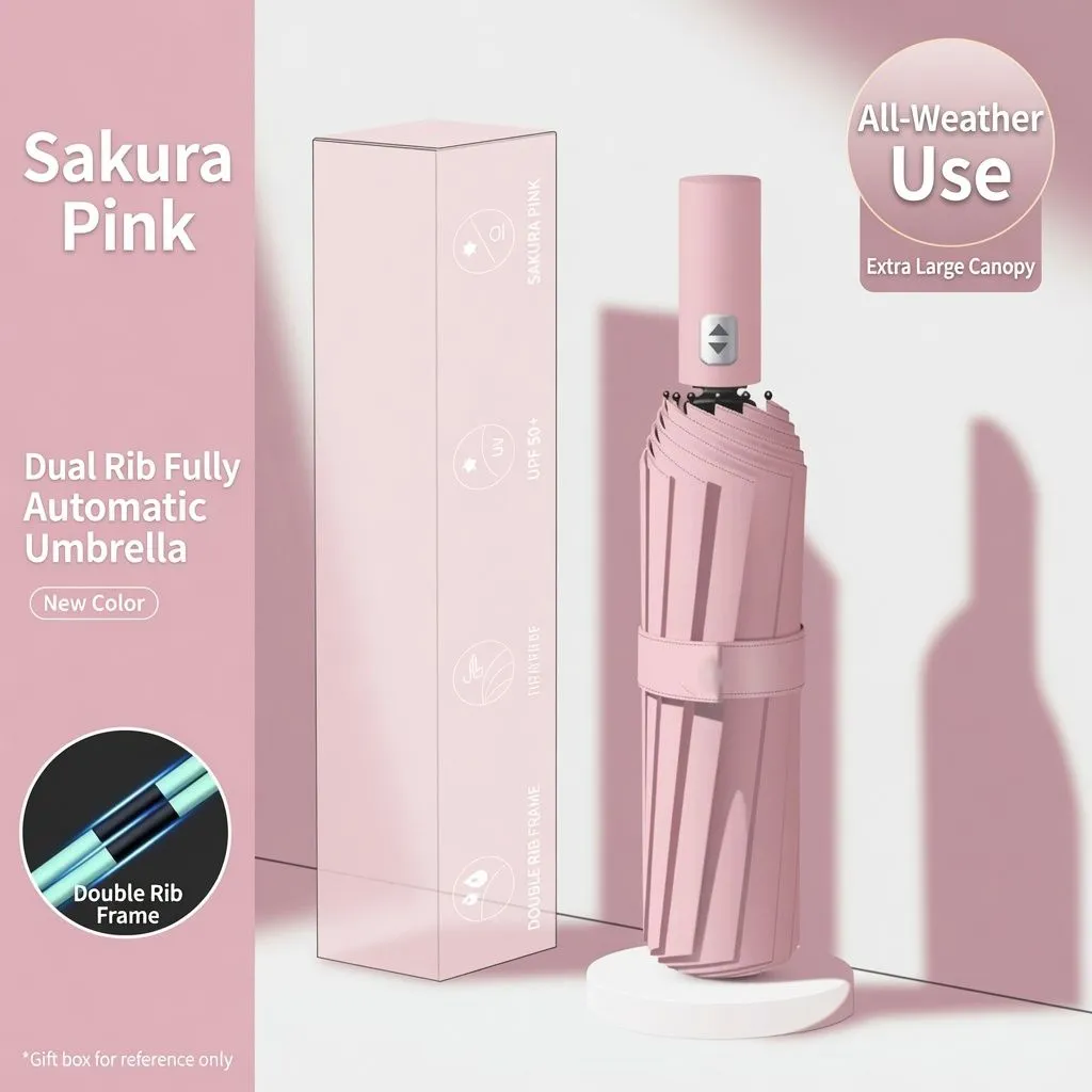 Fully Automatic Folding Umbrella – All-Weather UV Protection Sun & Rain Umbrella with Reinforced Double Rib Frame - Image 3