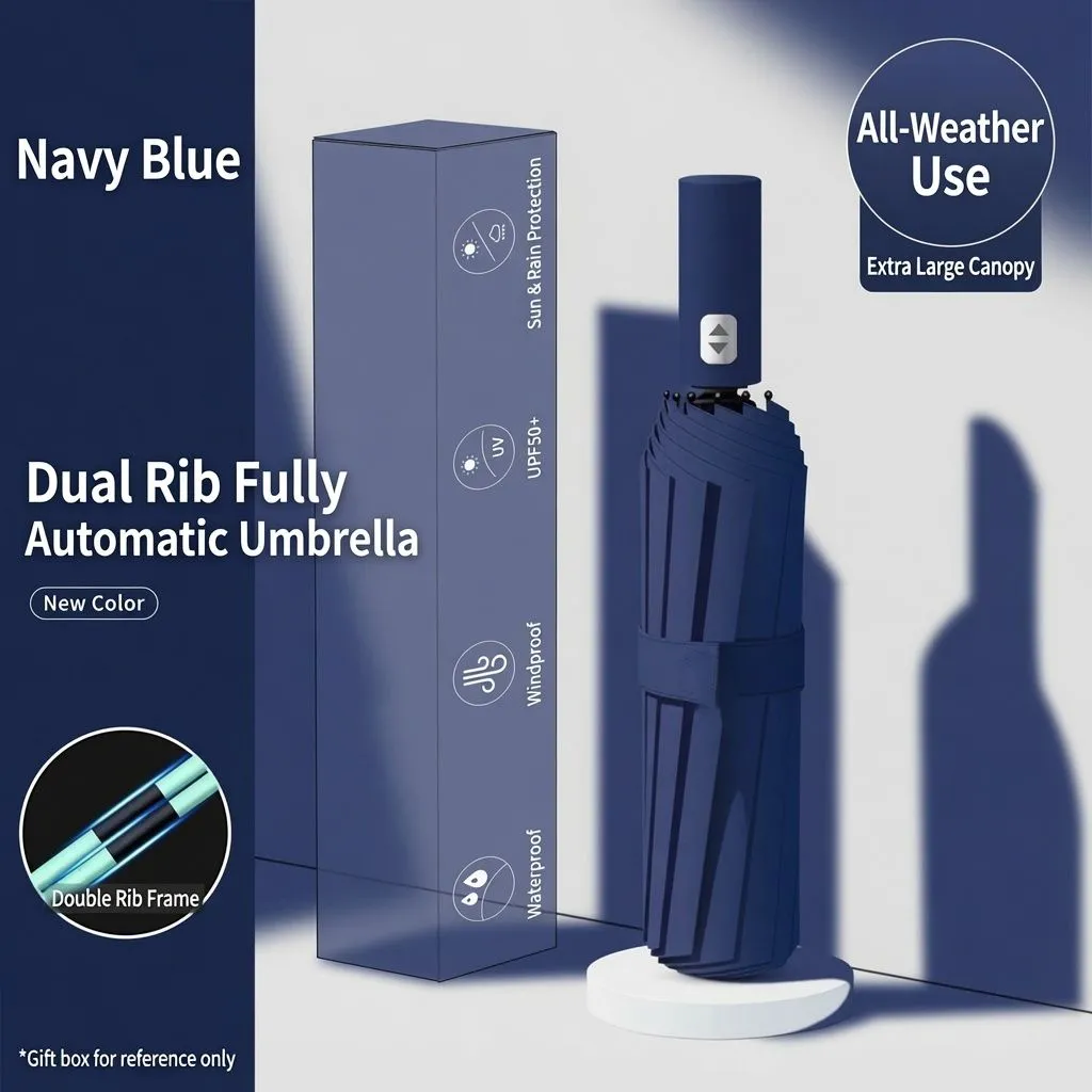 Fully Automatic Folding Umbrella – All-Weather UV Protection Sun & Rain Umbrella with Reinforced Double Rib Frame showcase 3