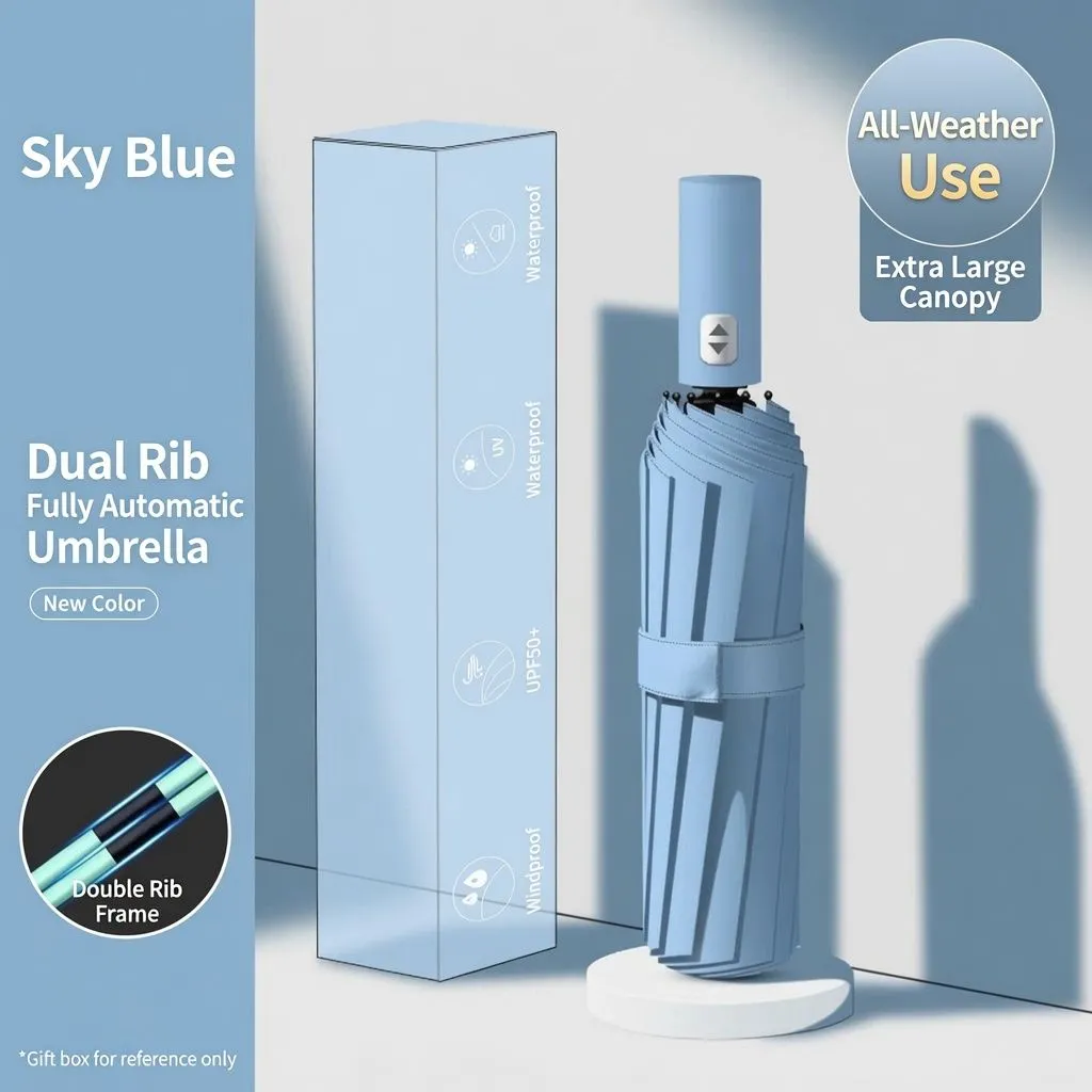 Fully Automatic Folding Umbrella – All-Weather UV Protection Sun & Rain Umbrella with Reinforced Double Rib Frame showcase 6