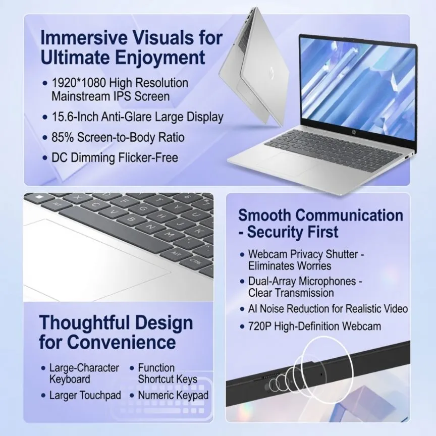 HP Star Book 15.6" Laptop - AMD Ryzen 5-7520U | 16GB RAM | 1TB NVMe SSD - Ultra-Thin & Lightweight Business & Student Productivity Notebook showcase 5