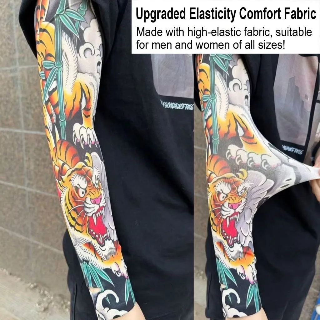 Cool Ice Silk Tattoo Arm Sleeves - Sun Protection Driving Arm Guards, Unisex Summer UV Shield - Image 3