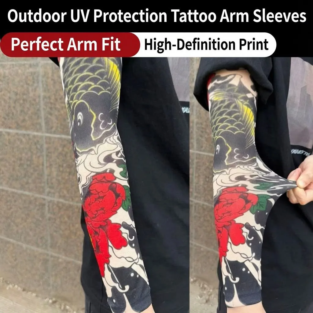Cool Ice Silk Tattoo Arm Sleeves - Sun Protection Driving Arm Guards, Unisex Summer UV Shield showcase 4