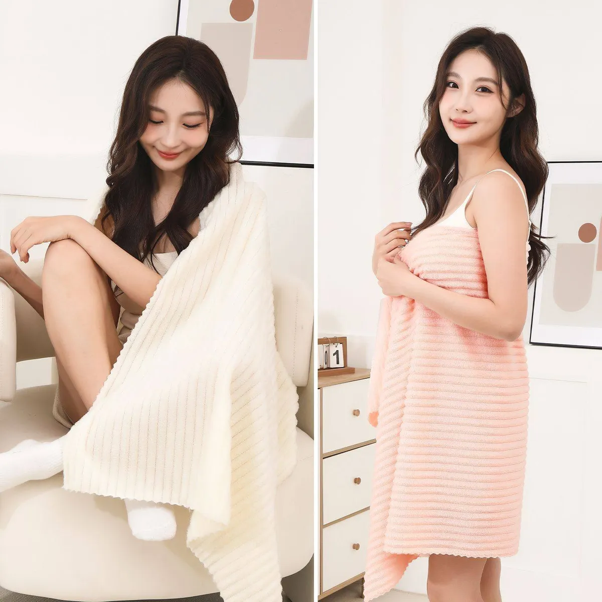 2 Piece Set New Antibacterial Coral Fleece Bath Towel, Ultra-Absorbent Quick-Dry Premium Towel for Adults at Home showcase 2