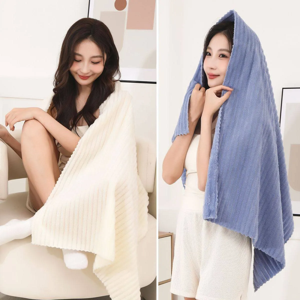 2 Piece Set New Antibacterial Coral Fleece Bath Towel, Ultra-Absorbent Quick-Dry Premium Towel for Adults at Home showcase 4