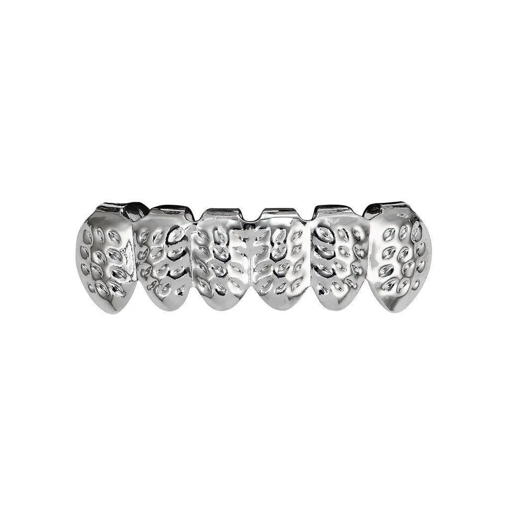 Gold-Plated Hip-Hop Teeth Grillz for Men - Carved Pattern Rap Style Dental Grill Jewelry showcase 3