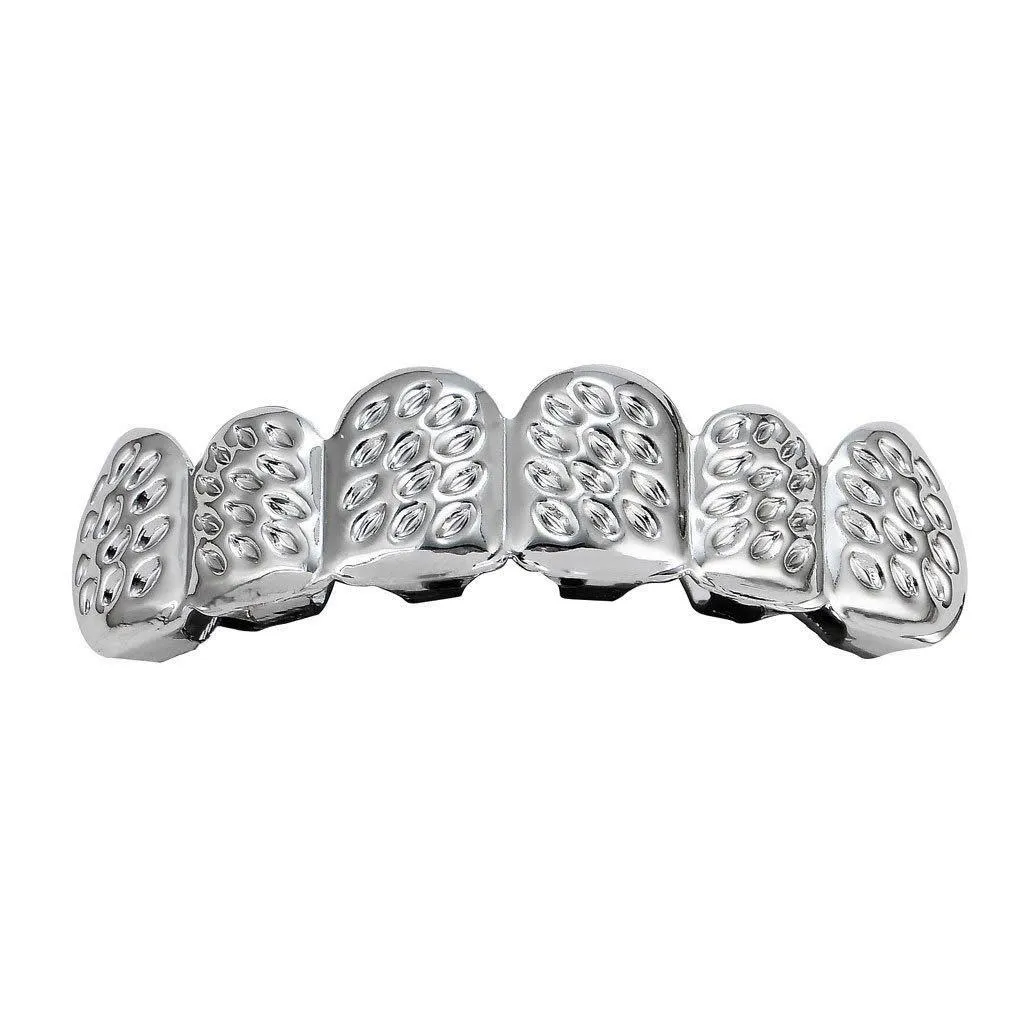 Gold-Plated Hip-Hop Teeth Grillz for Men - Carved Pattern Rap Style Dental Grill Jewelry showcase 6