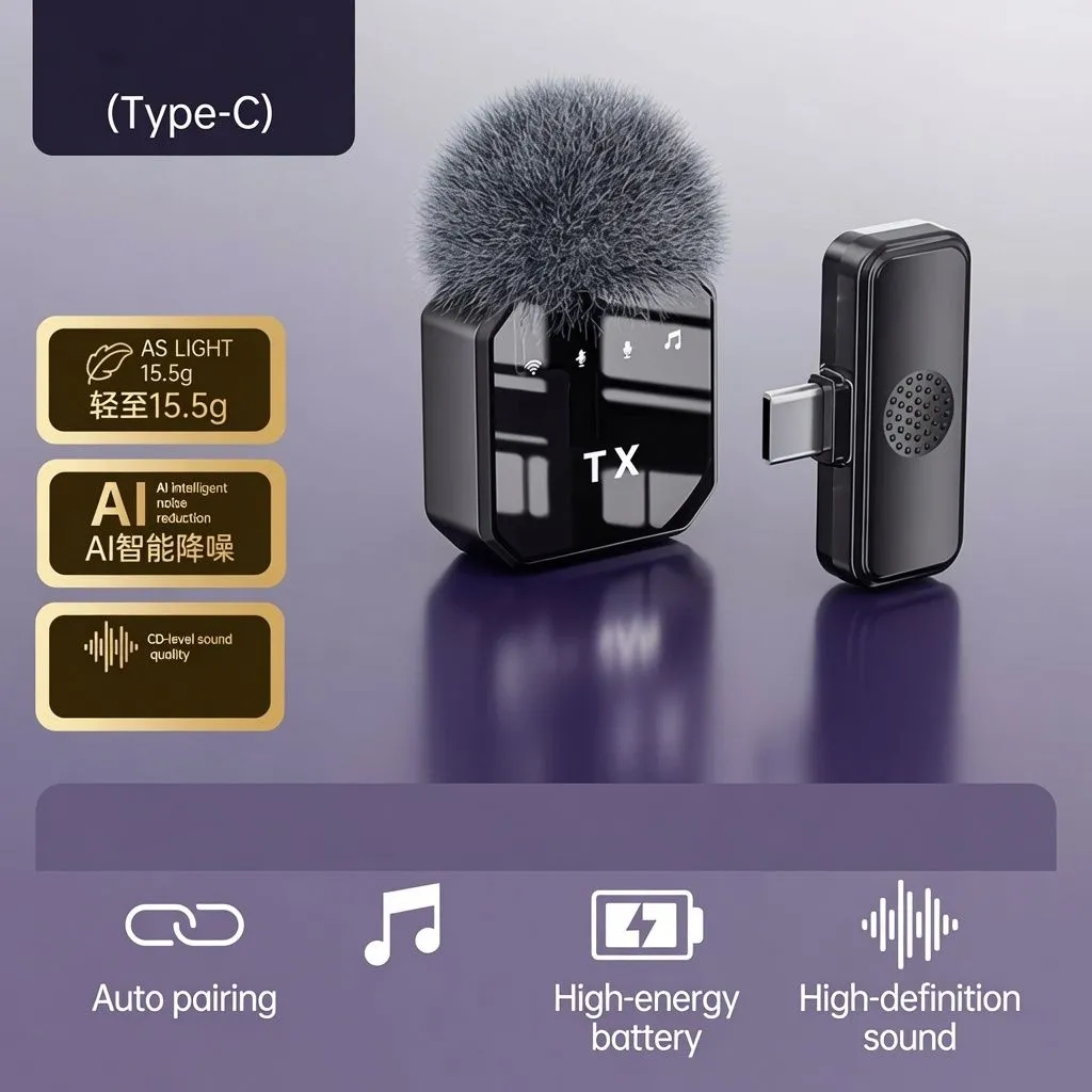 Wireless Lavalier Microphone for Live Streaming & Short Videos – Noise Cancelling Ultra-Clear Sound Pickup for Outdoor Use thumbnail 1