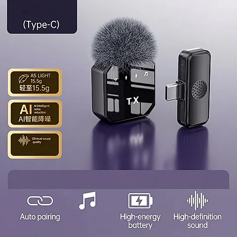 Wireless Lavalier Microphone for Live Streaming & Short Videos – Noise Cancelling Ultra-Clear Sound Pickup for Outdoor Use